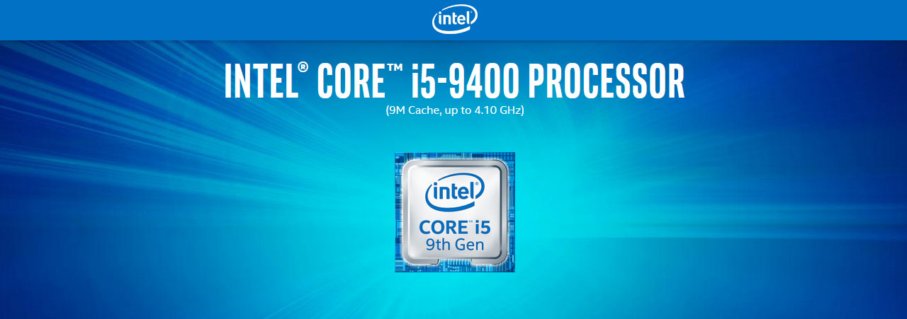 Intel Core i5-9400 Processor (9M Cache, Up to 4.10GHz) Text Above a Intel Core i5 9th Gen Badge